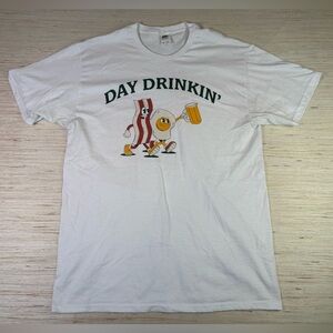 Edmonton Elks “Day Drinkin’” Tee – CFL Fan Shirt, Bacon & Egg Graphic, White M